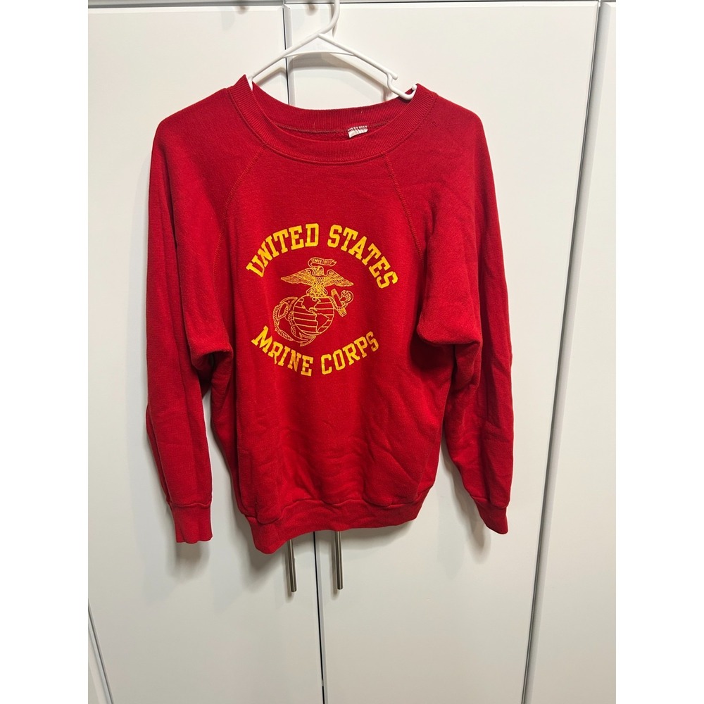 Vintage 80s USMC Marine Corps Crewneck Sweatshirt Red‎ Military Mens Eagle Globe